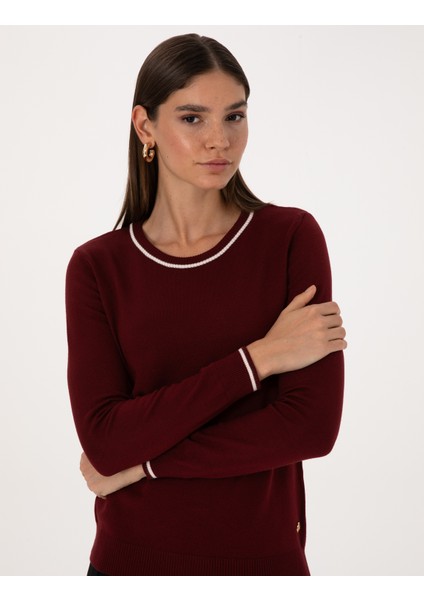 Kadın Vişne Slim Fit Basic Kazak 50315910-VR223 fiyatları