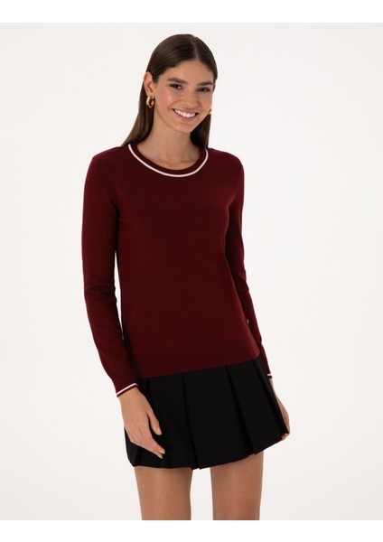 Kadın Vişne Slim Fit Basic Kazak 50315910-VR223 modelleri