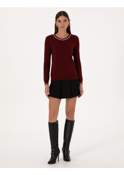 Kadın Vişne Slim Fit Basic Kazak 50315910-VR223 fırsatları