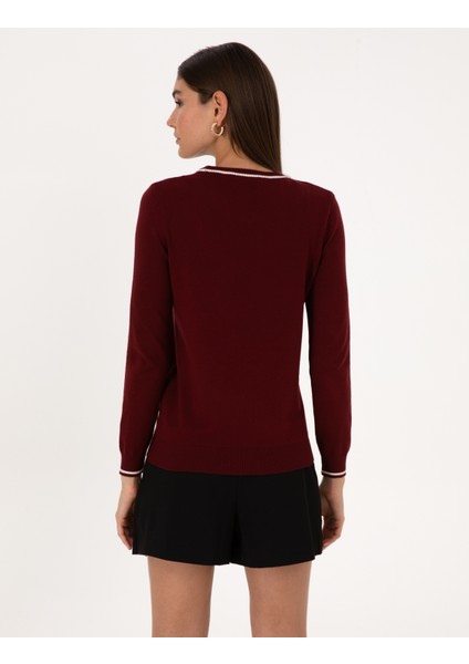 Kadın Vişne Slim Fit Basic Kazak 50315910-VR223 indirimleri