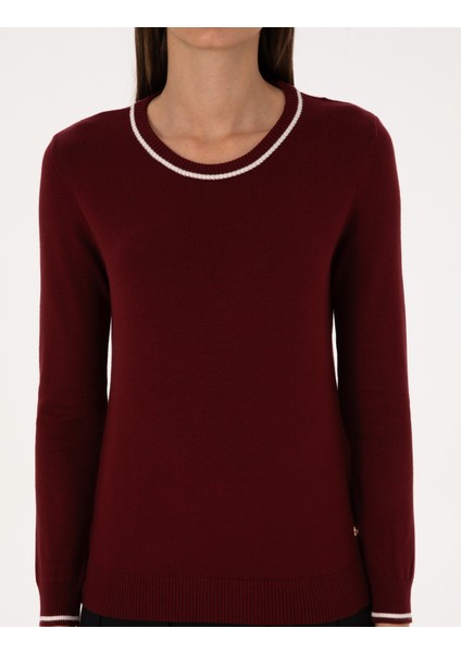 Kadın Vişne Slim Fit Basic Kazak 50315910-VR223