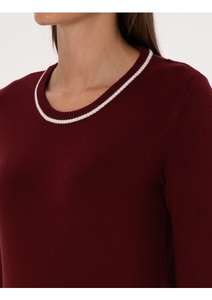 Kadın Vişne Slim Fit Basic Kazak 50315910-VR223