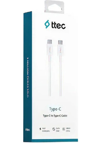 Iki Ucuda Type-C Şarj Kablosu 60W Yüksek Hızlı 120 cm Beyaz