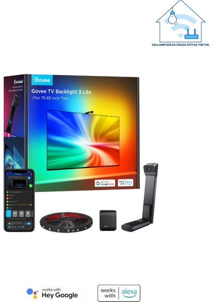 Envisual LED 3 Lite Tv Arkası LED Şerit Ambiyans Aydınlatma Tv Renk Senkronizasyonu 75-85 Inc Tv'ler ile Uyumludur