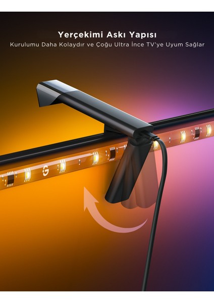 Envisual LED 3 Lite Tv Arkası LED Şerit Ambiyans Aydınlatma Tv Renk Senkronizasyonu 75-85 Inc Tv'ler ile Uyumludur