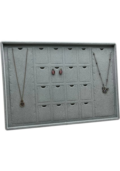 Süet Kumaş Gri 34-24 cm Ayaklı 18 Pedli Kolye Tabla Stand