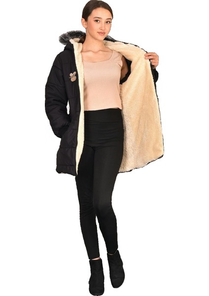 Kız Çocuk Kışlık Mont Kürk Kapüşonlu Uzun Mont (Basen Diz Arası BOY)-MNT-0010 modelleri