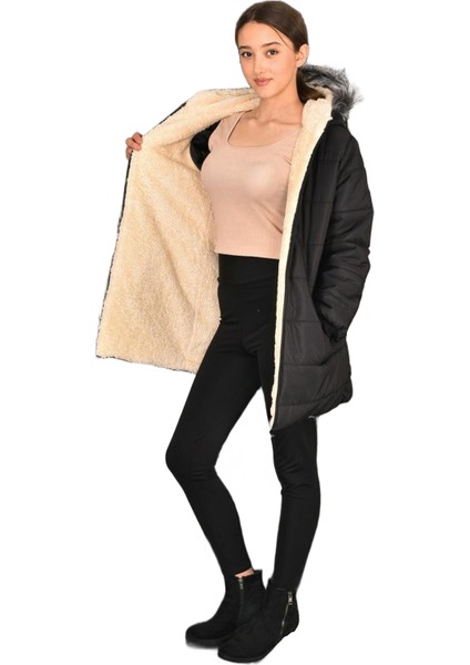 Kız Çocuk Kışlık Mont Kürk Kapüşonlu Uzun Mont (Basen Diz Arası BOY)-MNT-0010 fırsatları