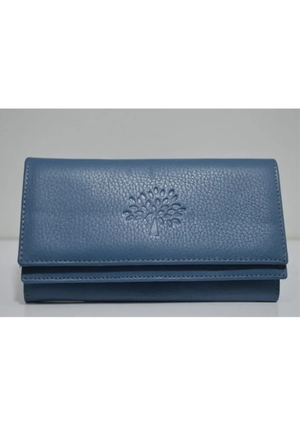 Kadın Açık Mavi Naomi Hakiki Deri Çok Bölmeli Cüzdan