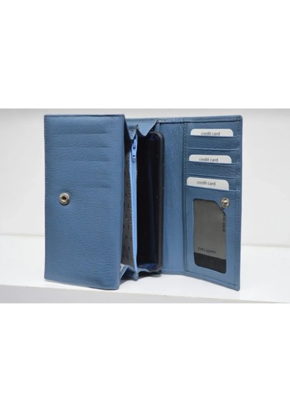 Kadın Açık Mavi Naomi Hakiki Deri Çok Bölmeli Cüzdan modelleri