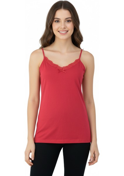 Kadın Düz Renk Dantelli Kolsuz Tek Beden Dar Kesim Likralı Pamuk Tommy Kumaş Askılı Badi