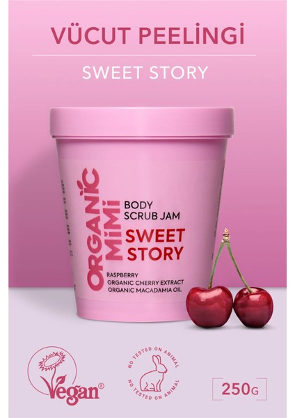Vücut Peelingi Sweet Story – Nemlendirici Vegan Vücut Peeling Jam, Çilek Bacak Peeling, 250 G