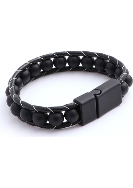 Mat Oniks Taşı Örmeli Deri Bileklik 31832B2D8M7