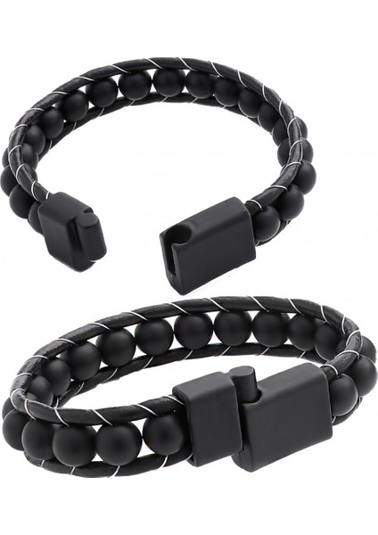 Mat Oniks Taşı Örmeli Deri Bileklik 31832B2D8M7 fiyatları