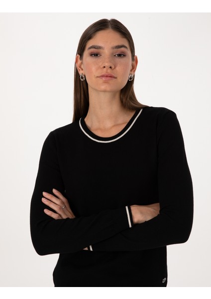 Kadın Siyah Slim Fit Basic Kazak 50315910-VR046 fiyatları