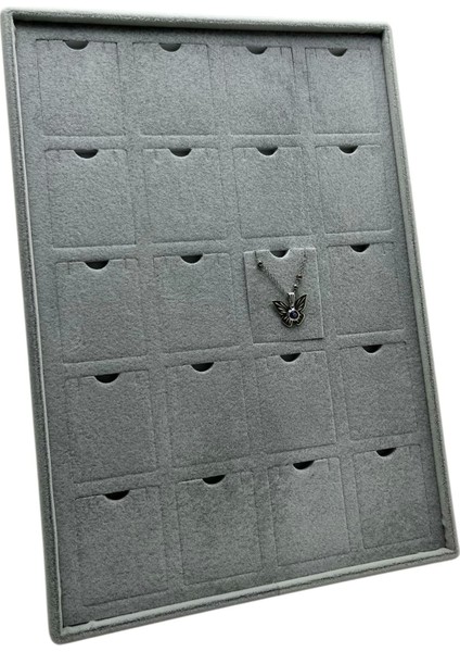 Dikine Süet Kumaş Gri 34-24 cm Ayaklı 20 Pedli Kolye Tabla Stand