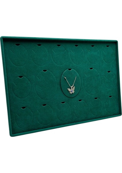 Süet Kumaş Yeşil 34-24 cm Ayaklı 17 Pedli Kolye Tabla Stand