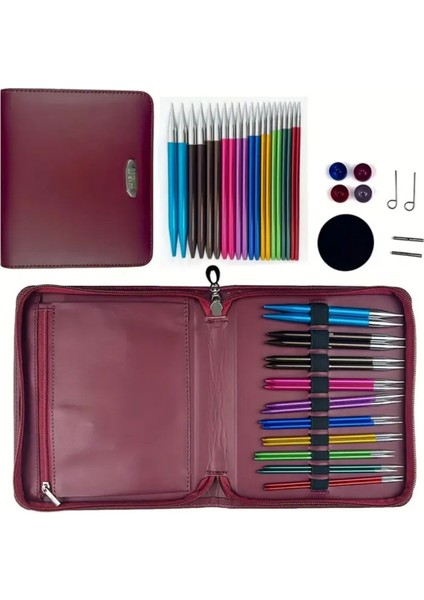 Bordo Deri Çantalı Misinalı Şiş Seti, Örgü Kiti, 10 Çift Şiş Seti, Çantalı Şiş Seti modelleri