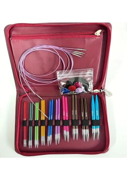 Bordo Deri Çantalı Misinalı Şiş Seti, Örgü Kiti, 10 Çift Şiş Seti, Çantalı Şiş Seti fırsatları