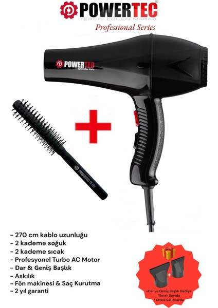 TR-901 Turbo Profesyonel Fön Makinası + Berber Fön Fırçası