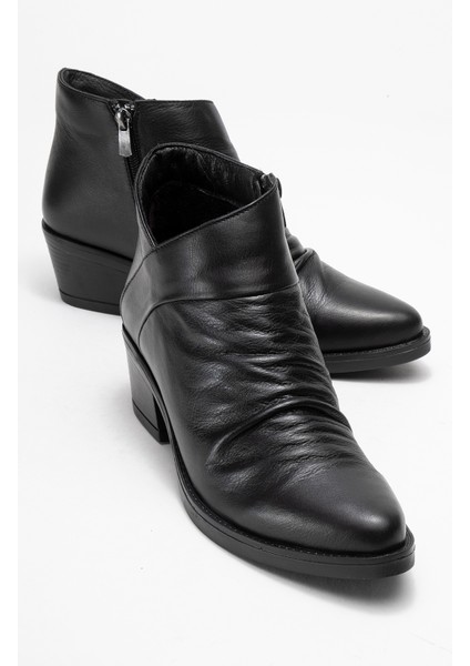 Rule Siyah Hakiki Deri Kadın Kalın Topuklu Bot