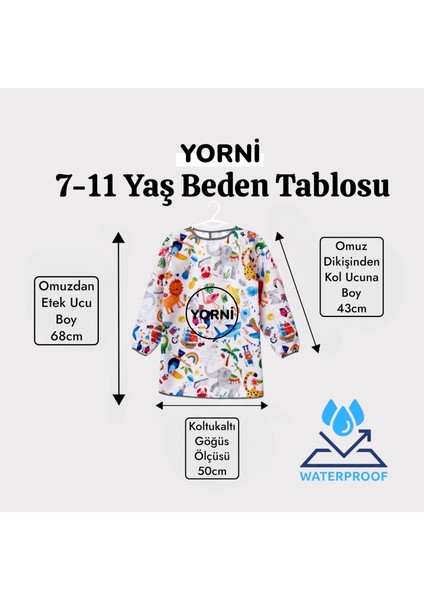 7-11 Yaş, Jungle, Sıvı Geçirmez, Ekstra Büyük Kalıp, Makinede Yıkanabilir, Uzun Kollu Çocuk, Aktivite Mama Önlüğü fiyatları