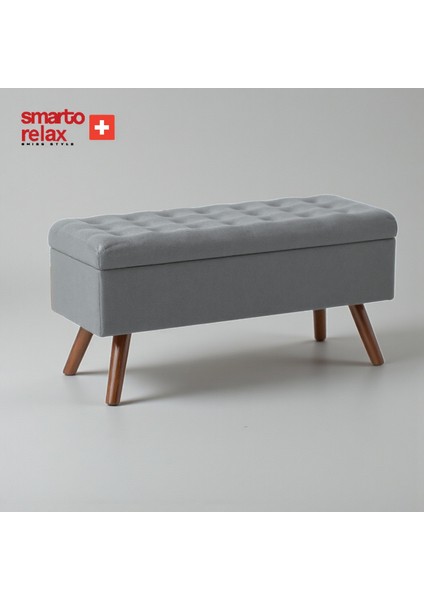 Swiss Style Gruyères Kapitone Puf,baby face Polyester Kaplama, , Dekoratif puf 110x40x45 cm, Kapitone Ahşap Ayaklı puf (Gri) fiyatları