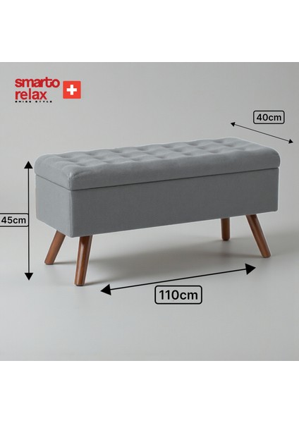 Swiss Style Gruyères Kapitone Puf,baby face Polyester Kaplama, , Dekoratif puf 110x40x45 cm, Kapitone Ahşap Ayaklı puf (Gri) modelleri
