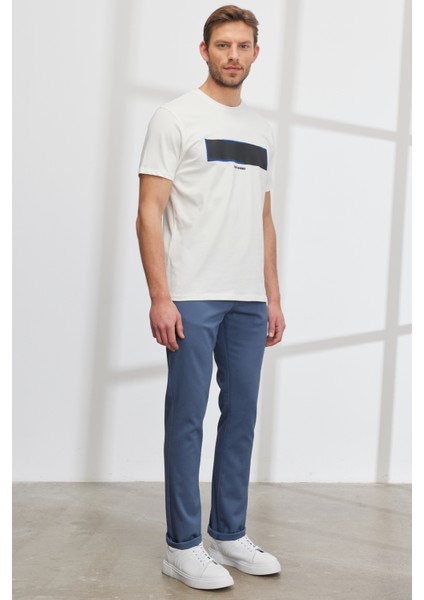 Erkek Petrol Slim Fit Dar Kesim 5 Cep Armürlü Esnek Pantolon