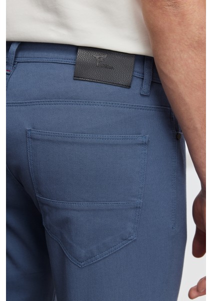 Erkek Petrol Slim Fit Dar Kesim 5 Cep Armürlü Esnek Pantolon