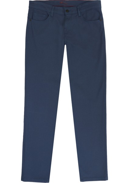 Erkek Petrol Slim Fit Dar Kesim 5 Cep Armürlü Esnek Pantolon