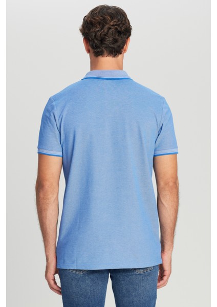 AC&Co / Altınyıldız Classics Erkek Çekmeyen Pamuklu Kumaş Slim Fit Dar Kesim Saks-Beyaz Kıvrılmaz Polo Yaka Tişört