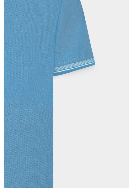 AC&Co / Altınyıldız Classics Erkek Çekmeyen Pamuklu Kumaş Slim Fit Dar Kesim Saks-Beyaz Kıvrılmaz Polo Yaka Tişört