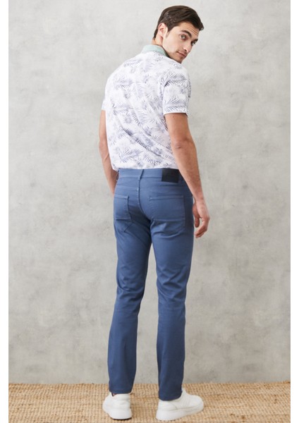 ALTINYILDIZ CLASSICS Erkek Petrol Slim Fit Dar Kesim Armürlü 5 Cepli Casual Esnek Pantolon