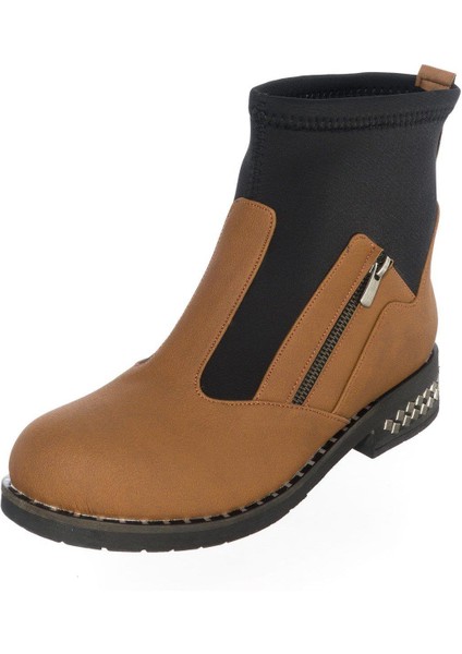 K606 Taba Siyah Üst Kalite Geniş Kalıp Büyük Numara Kadın Bot