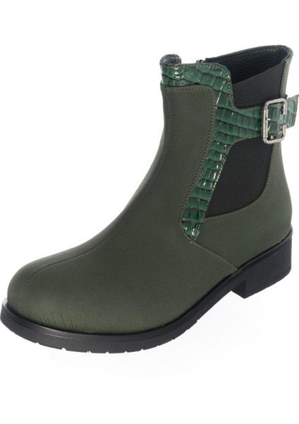 K098 Haki Yağlı Nubuk Büyük Numara Kadın Bot Çizme