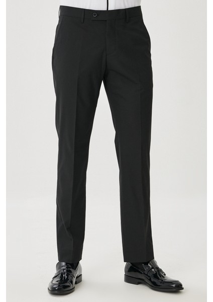 AC&Co / Altınyıldız Classics Erkek Siyah Regular Fit Normal Kesim Yan Cepli Esnek Klasik Pantolon