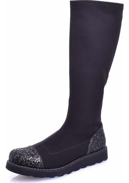 19273 Siyah Strech Kumaş Büyük Numara Kadın Ayakkabı