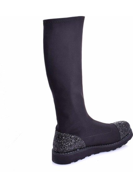 19273 Siyah Strech Kumaş Büyük Numara Kadın Ayakkabı