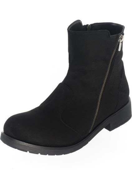 K960 Siyah Süet Büyük Numara Rahat Geniş Kalıp Kadın Bot