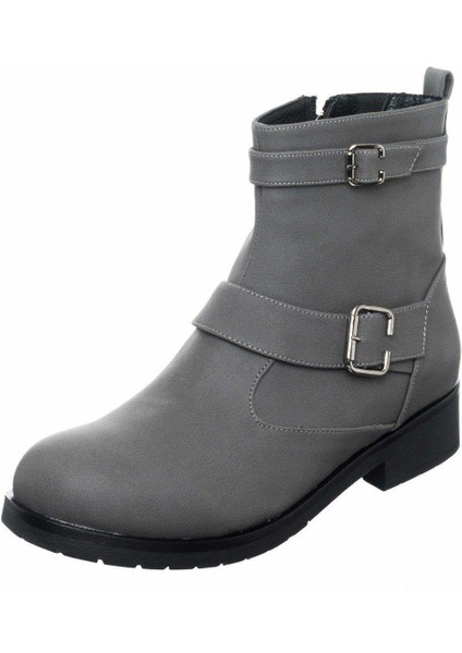 K313-1 Gri Yağlı Deri Büyük Numara Kadın Botları