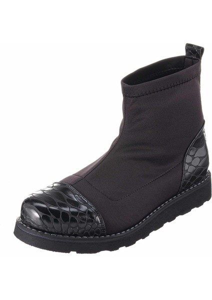 19273 Siyah Kroko Strech Kumaş Büyük Numara Kadın Ayakkabı