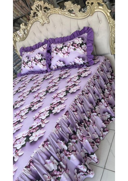 Çift Kişilik 5 Boyutlu Dijital Kumaştan 120X200, 150X200, 180X200, 200,200 cm Lik Yataklara Uygun Fırfırlı Etekli Lastikli Çarşaf ve 2 Adet Fırfırlı Yastık Kılıfı modelleri