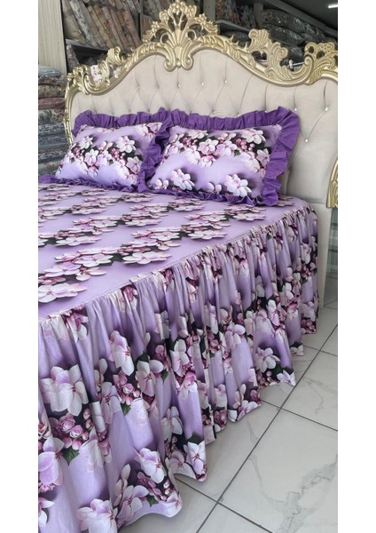Çift Kişilik 5 Boyutlu Dijital Kumaştan 120X200, 150X200, 180X200, 200,200 cm Lik Yataklara Uygun Fırfırlı Etekli Lastikli Çarşaf ve 2 Adet Fırfırlı Yastık Kılıfı fırsatları