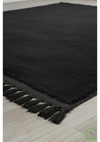 Post/peluş Yıkanabilir Kaymaz Taban Yumşacık Siyah Örgü Saçaklı Modern ve Şık Salon Oturma Odası Mutfak Çocuk Odası Koridor Antre Halısı