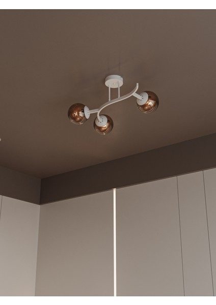 Noria Beyaz Metal Gövdeli 3’lü Bal Rengi Cam Küre Avize | Kavisli Tavan Aydınlatma Avize Modeli fiyatları