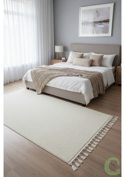 Post/peluş Yıkanabilir Kaymaz Taban Yumşacık Krem/ekru Örgü Saçaklı Modern ve Şık Salon Oturma Odası Mutfak Çocuk Odası Koridor Antre Halısı fiyatları