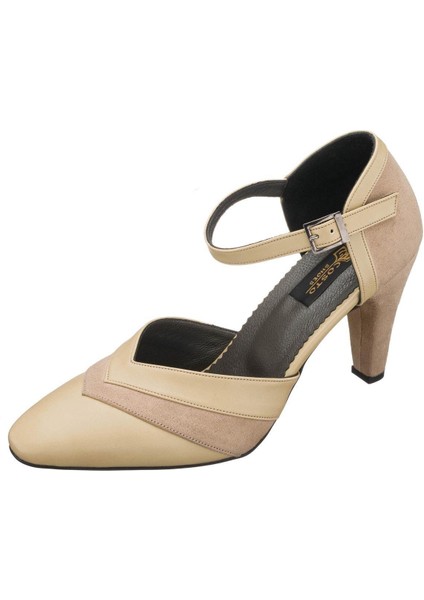 ECE77 Bej Deri Topuklu Yeni Sezon Kadın Ayakkabısı
