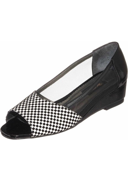 KDR4012 Siyah Büyük Numara Kadın Ayakkabısı Rahat Geniş Kalıp Siyah Pitikareli ve Fileli Özel Seri