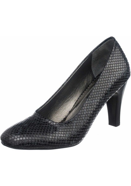 1923 Siyah Yılan Baskılı Büyük Numara Kadın Ayakkabısı